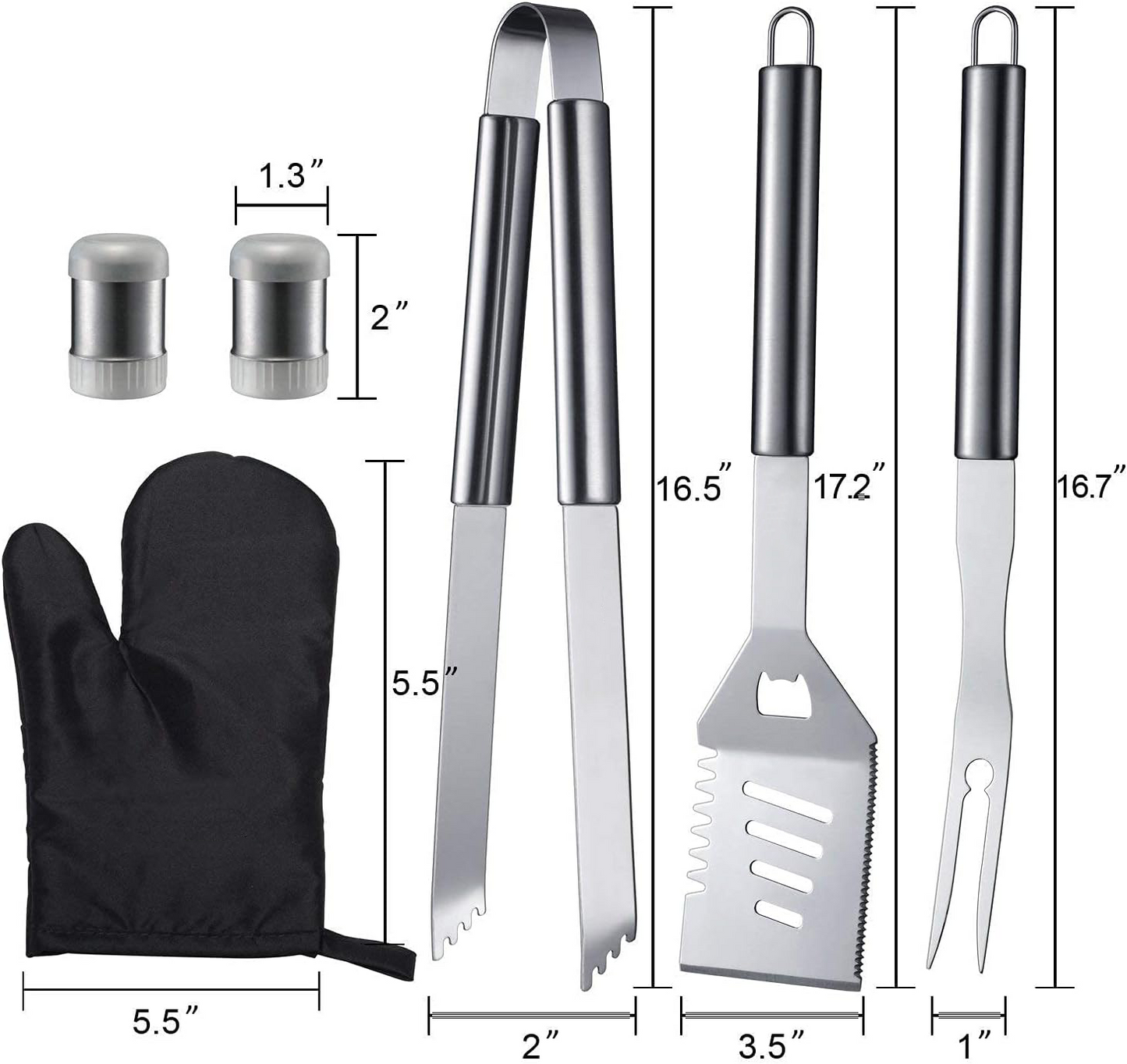 6-Piece BBQ Grill Tool Set, Stainless Steel Spatula, Fork, Tongs, Kitchen Cooking Barbecue Camping Utensil Kit, Perfect Accessories for Outdoor Grilling