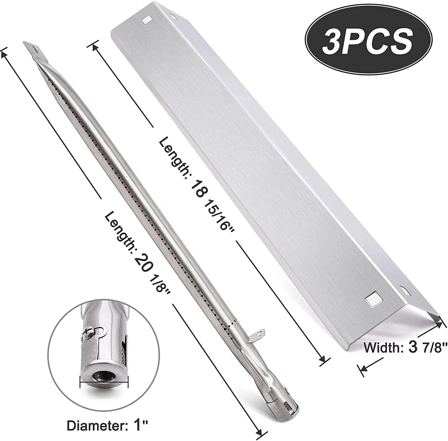 Grill Repair Kit for Chargriller 5050, 5650, 3001, 3030, 5072, 3008, 4000, 5252 Grill Models, Stainless Steel Heat Plates, Burner Tubes, Hanger Brackets