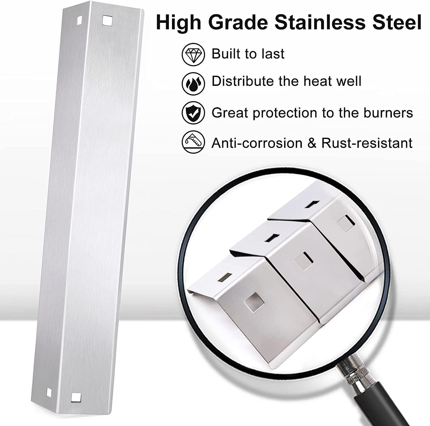 Grill Repair Kit for Chargriller 5050, 5650, 3001, 3030, 5072, 3008, 4000, 5252 Grill Models, Stainless Steel Heat Plates, Burner Tubes, Hanger Brackets