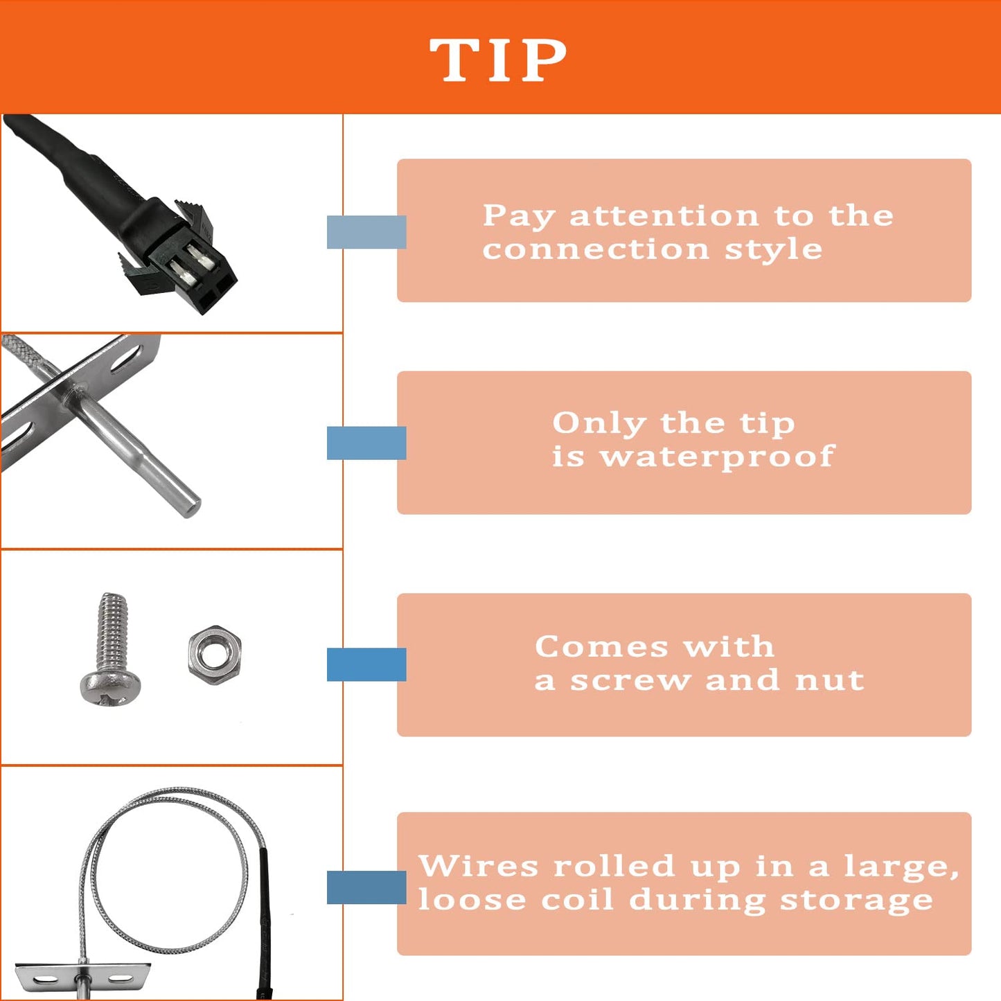 RTD Temperature Sensor Probe for Pit Boss P7 Series Vertical Smoker, BBQ PB-39P350 Part, Temperature Probe Sensor