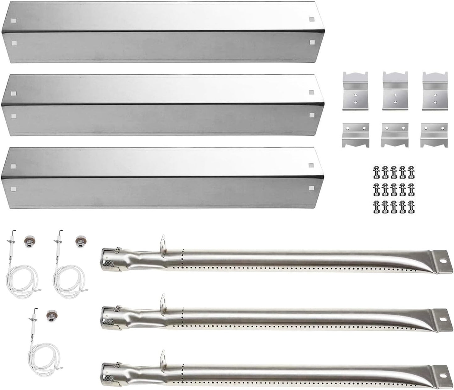 3-Pack Replacement Parts for Char-griller 3001, 3030, 4000, 5050, 5072, 5252, 5650, 4208, Stainless Steel Repair Kit Burner, Heat Plates, Ignitors