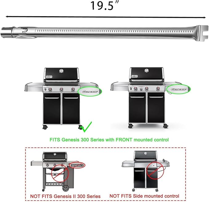 62752 Grill Burner for Weber Genesis 300 Series, 4-pack Burner Replacement for E310 E320 E330 S310 S320 S330 EP310 EP320 EP330 with Front Control