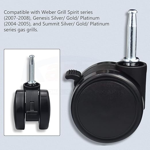 6414 306414 Caster Wheel Gas Grills/Stem Style Locking Swivel Caster for Weber Genesis, Summit, Silver, Spirit Gas Grills, Caster Insert (2 pack)