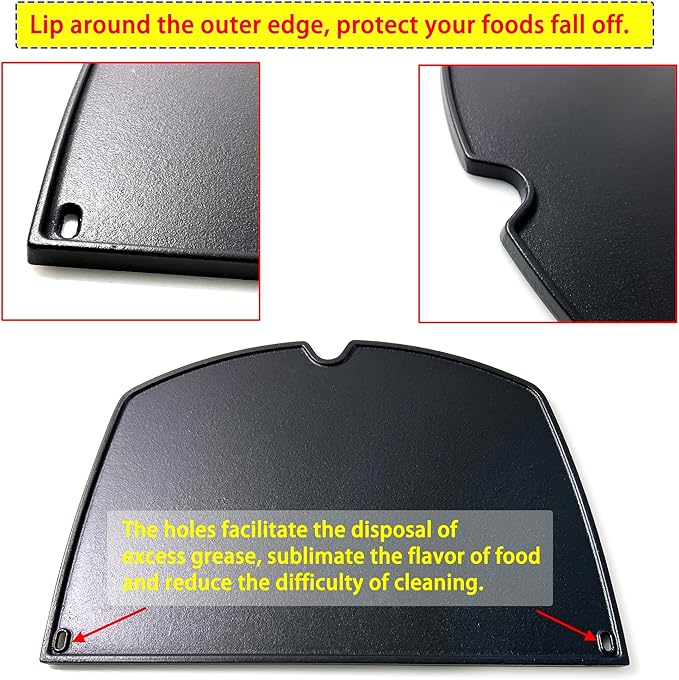 6506 Cast Iron Griddle for Weber Q300 Q320 Q3000 Q3100 Q3200 Series Gas Grills Part, for Weber 57060001 586002 426001 56010049 404341, 1 Piece