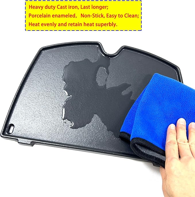 6558 Cast Iron Cooking Griddle for Weber Q100 Q1000, Q120 Q1200 Series Gas Grills Parts, 12.6 x 8.5 x 0.5 Inches