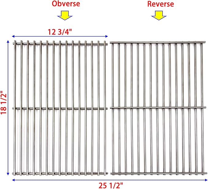 Solid Stainless Steel Cooking grids 18 1/2" x12 3/4" fits for Charbroil 463248108, DCS 27, Master Chef Gas Grill, fits for Kenmore 16644, 415.16042010, 415.16644900, Set of 2