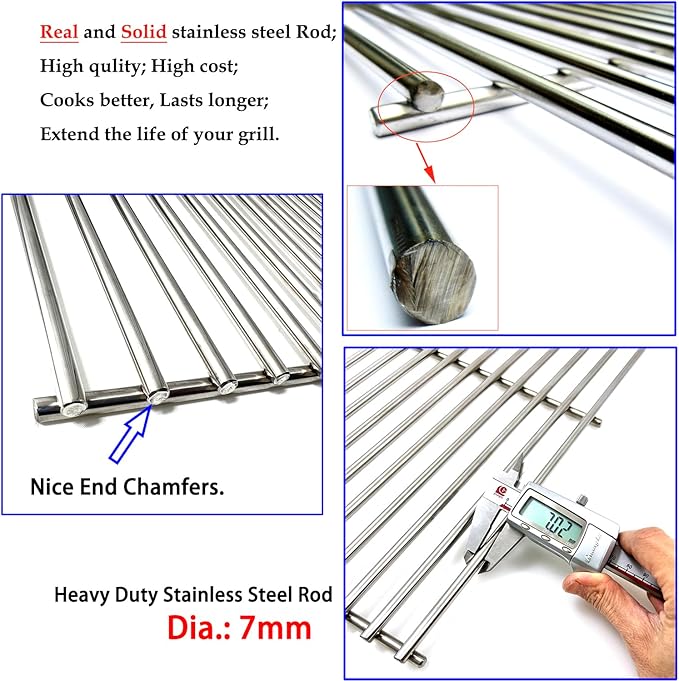 Solid Stainless Steel Cooking grids 18 1/2" x12 3/4" fits for Charbroil 463248108, DCS 27, Master Chef Gas Grill, fits for Kenmore 16644, 415.16042010, 415.16644900, Set of 2