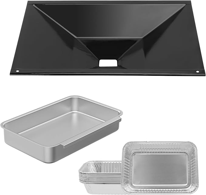 66036 Grease Tray with 83156 Catch Pan for Weber Genesis II 300 Series,Replacement Part for Weber Genesis II 310/340 Gas Grill with 10 PCS Aluminum Drip Pan Liners, 18" x 13"