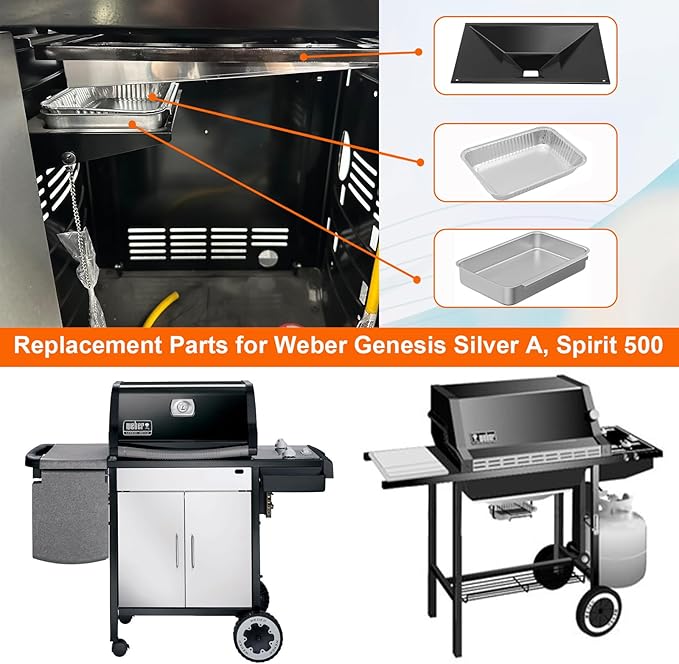 66036 Grease Tray with 83156 Catch Pan for Weber Genesis II 300 Series,Replacement Part for Weber Genesis II 310/340 Gas Grill with 10 PCS Aluminum Drip Pan Liners, 18" x 13"