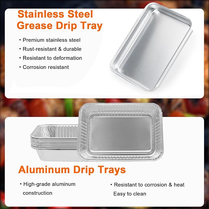 66036 Grease Tray with 83156 Catch Pan for Weber Genesis II 300 Series,Replacement Part for Weber Genesis II 310/340 Gas Grill with 10 PCS Aluminum Drip Pan Liners, 18" x 13"