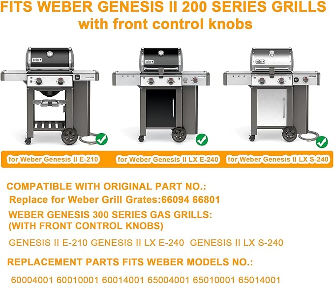 66801 66094 Cooking Grates for Weber Genesis II E-210&LX S/E-240 Series Gas Grills 2017 and Newer, Fits 60010001 65010001 60004001 65004001