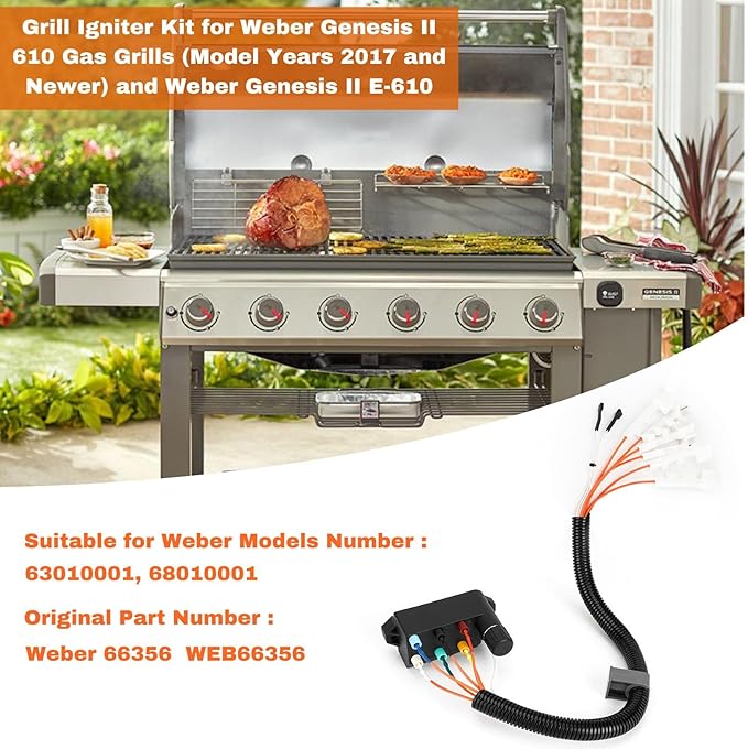 66356 Grill Igniter Kit for Weber Genesis II 610 Series Gas Grills(Model Years 2017 and Newer),6-Outlet Electronic Ignition for Weber Genesis II E-610