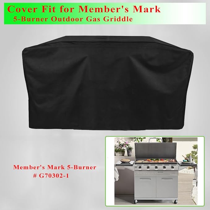 Griddle Cover for Members Mark Pro Series 5 Burner Outdoor Flat Top Gas Griddle, 600D Heavy Duty Waterproof for Members Mark Griddle Cover 5 Burner Replacement