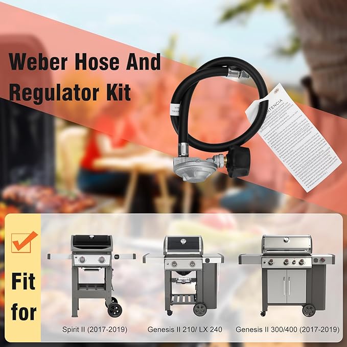 Upgraded 67069 25" QCC1 Hose and Regulator kit, for Weber Spirit II (2017-2019), Genesis II 210/LX 240, and Genesis II 300/400 (2017-2019) Gas Grills