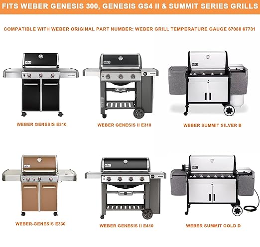 67088 67731 Accurate Lid Grill Thermometer for Weber Genesis GS4 2 &Summit SER, Weber Genesis E310 E330 S330, 2 3/8" dia