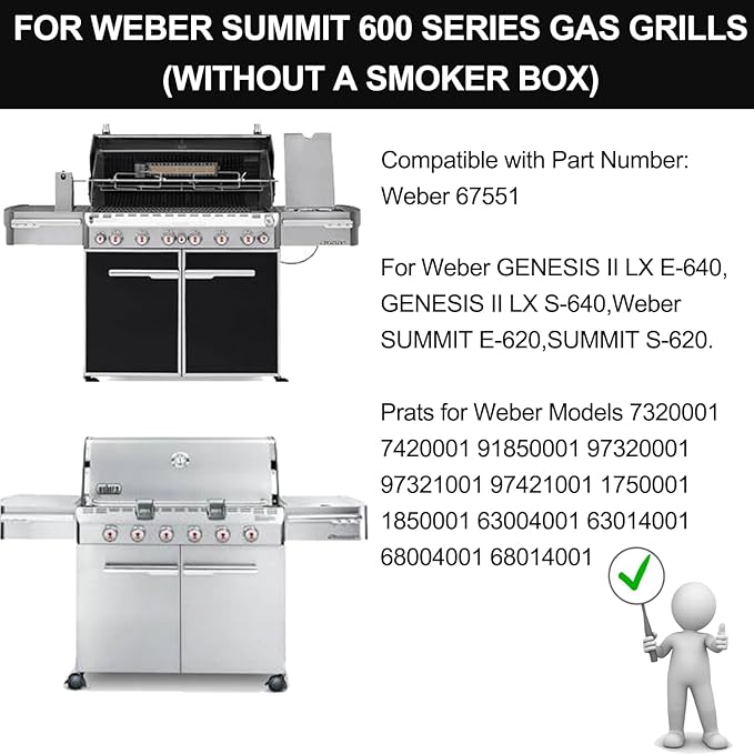67551 19.2“ SUS304 Cooking Grates for Weber Summit 600 Series Summit E-620 S-620 Gas Grills Without Smoker Box, Heavy Duty Grill Grid (3-Pack)
