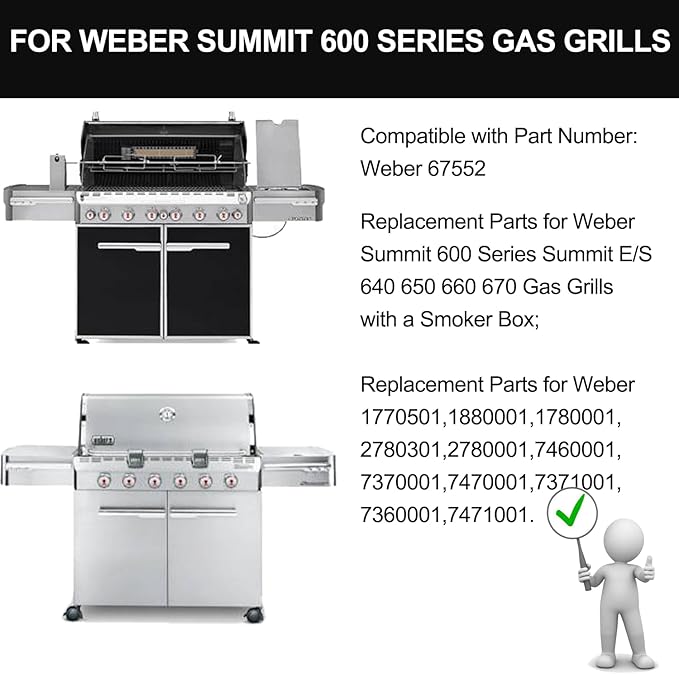 67552 7MM Solid Stainless Steel Cooking Grates Replacement Parts for Weber Summit 600 Series Summit E/S 640 650 660 670 Gas Grills with a Smoker Box