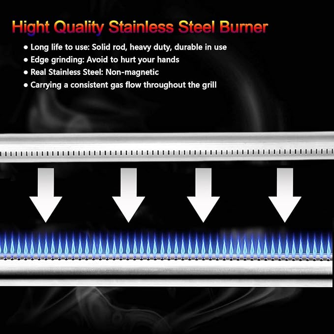 Grill Burner for Weber Genesis 300 Series (2007-2010)with Side Control Knobs, Stainless Steel Grill Burner Tube Set Replacement for Weber 67722 67820