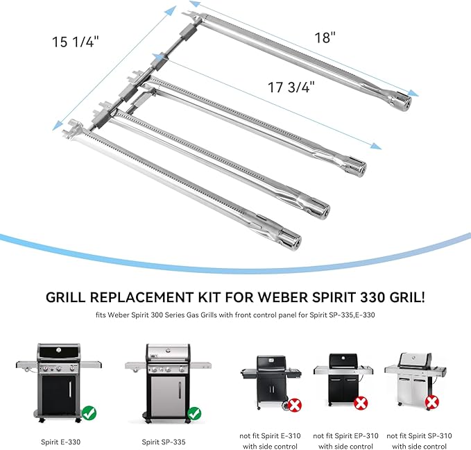 68948 Grill Burner for Weber Spirit 330/335 with Front Mounted Control Knobs, 18 Inch Burner Tube kit for Spirit E-330 Spirit SP-335, 65518 69787