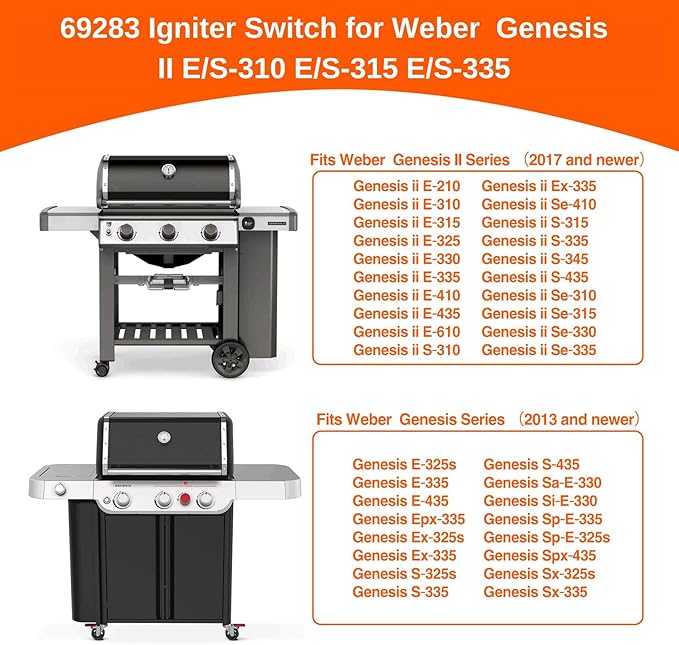 69283 Grill Igniter Push Button Replacement for Weber Genesis II 310/315/335 Series, Fits Genesis II E-410/435, SE-310/330 Gas Grills
