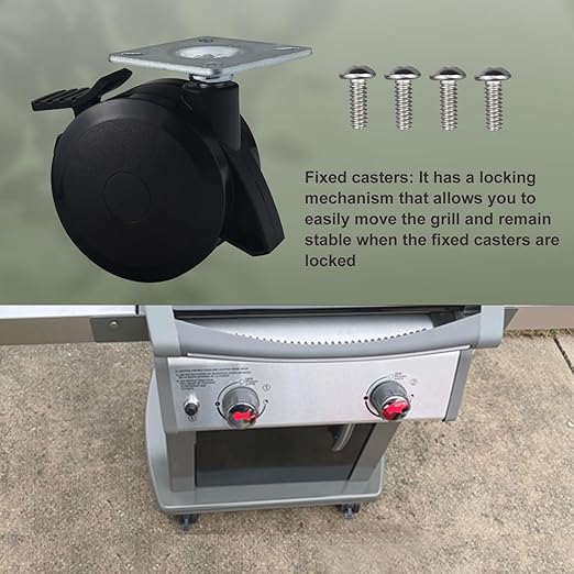 69827 Fixed Caster Compatible with Weber Gas Grills (2013-2017/2019) for Spirit 200/300 Series Grills, Fixed Caster Wheel with Screws 2 Pack