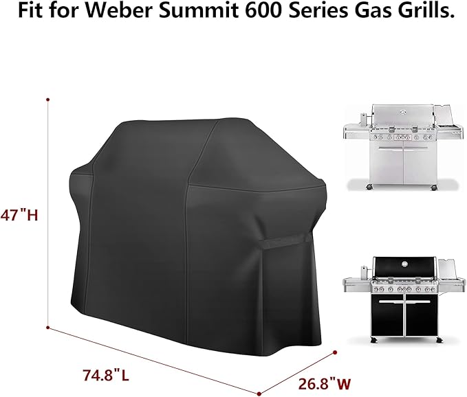 7109 75 Inch Grill Cover, Heavy Duty Waterproof Barbecue Gas Grill Cover for Weber Summit 600, Char-Broil Nexgrill Brinkmann, Windproof BBQ Cover