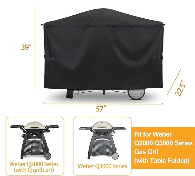 7112 Grill Cover for Weber Q2000, Q2200, Q2400, Q300, Q320, Q3000, Q3200 Gas Grills, Waterproof UV Resistant Cover, Outdoor Barbeque Grill Accessories
