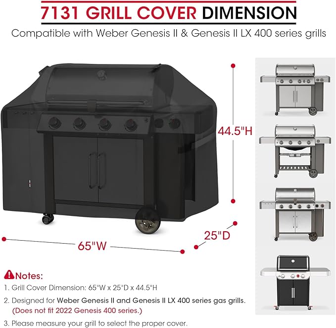 7131 65 Inch Grill Cover for Weber Genesis II 400 Series Grill, 4 Burner BBQ Grill Cover , Heavy Duty Waterproof Fade Resistant Barbecue Cover