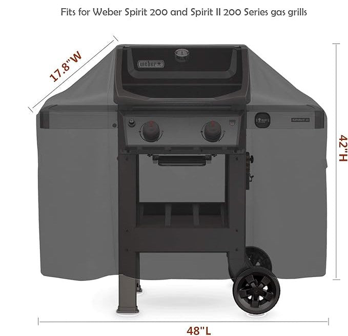 7138 Grill Cover, 600D Waterproof Cover Replacement Barbecue Accessories for Weber Spirit II 200 and Spirit 200 Series Gas Grill, 48”L X 42”H X 17.8”W