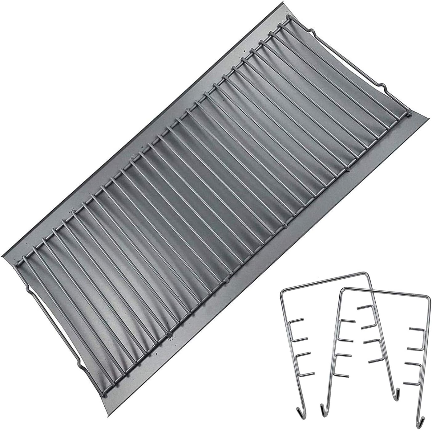 27 inch Ash pan for Chargriller 1224 1324 2121 2222 2727 2828 2929 Charcoal Grill, Fire Grate Replacement Part with 2pcs Fire Grate Hanger, Porcelain-coated Steel 27" Drip Pan
