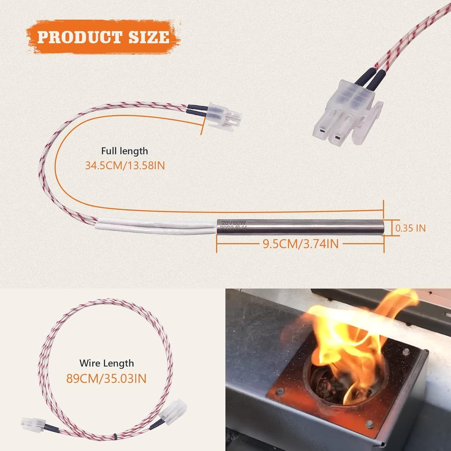 D2 Hot Rod Igniter Kit for Traeger Pro 575 & 780 etc Wood Pellet Grills. Heating Element for Traeger D2 Direct Drive & WiFIRE Technology, 80W 20V