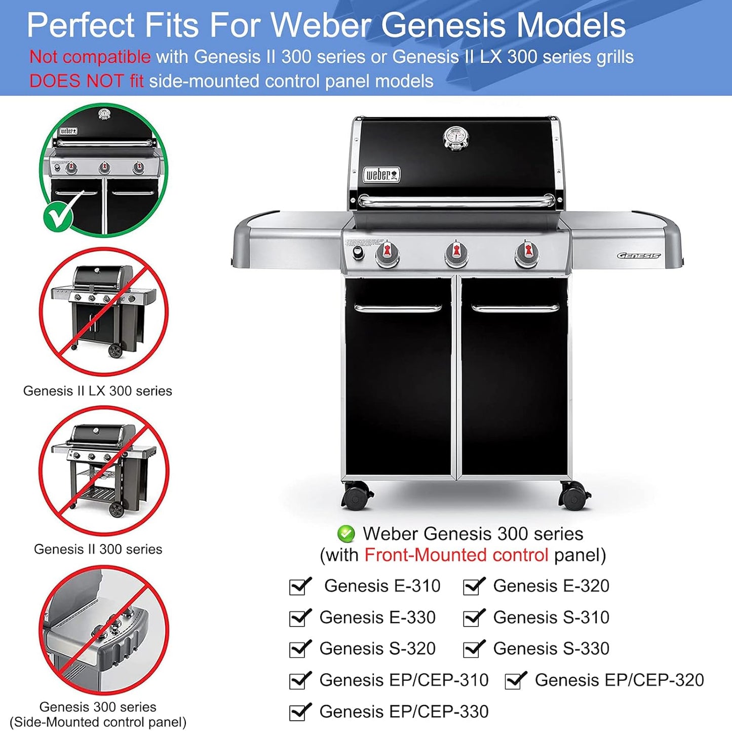17.5 inch 7620 7621 Flavorizer Bars for Weber Genesis 300 Series, E310, S310, E320, E330, S330, EP310, EP320, EP330 Grill with Front-Mounted Control