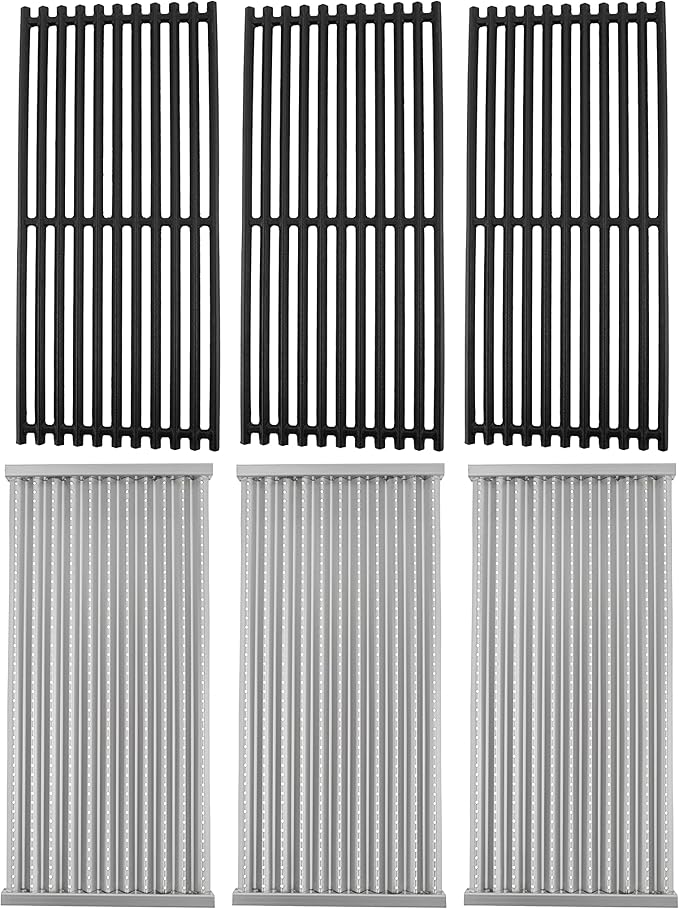 17Inch Cast Iron Grill Grates and Stainless Steel Emitter Plates for Charbroil Commercial Infrared 3 Burner 463242516 463242515 466242515 466242615 463243016 463367516 463367016 466242516 463342620