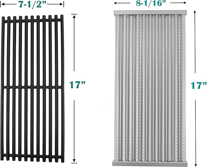 17Inch Cast Iron Grill Grates and Stainless Steel Emitter Plates for Charbroil Commercial Infrared 3 Burner 463242516 463242515 466242515 466242615 463243016 463367516 463367016 466242516 463342620