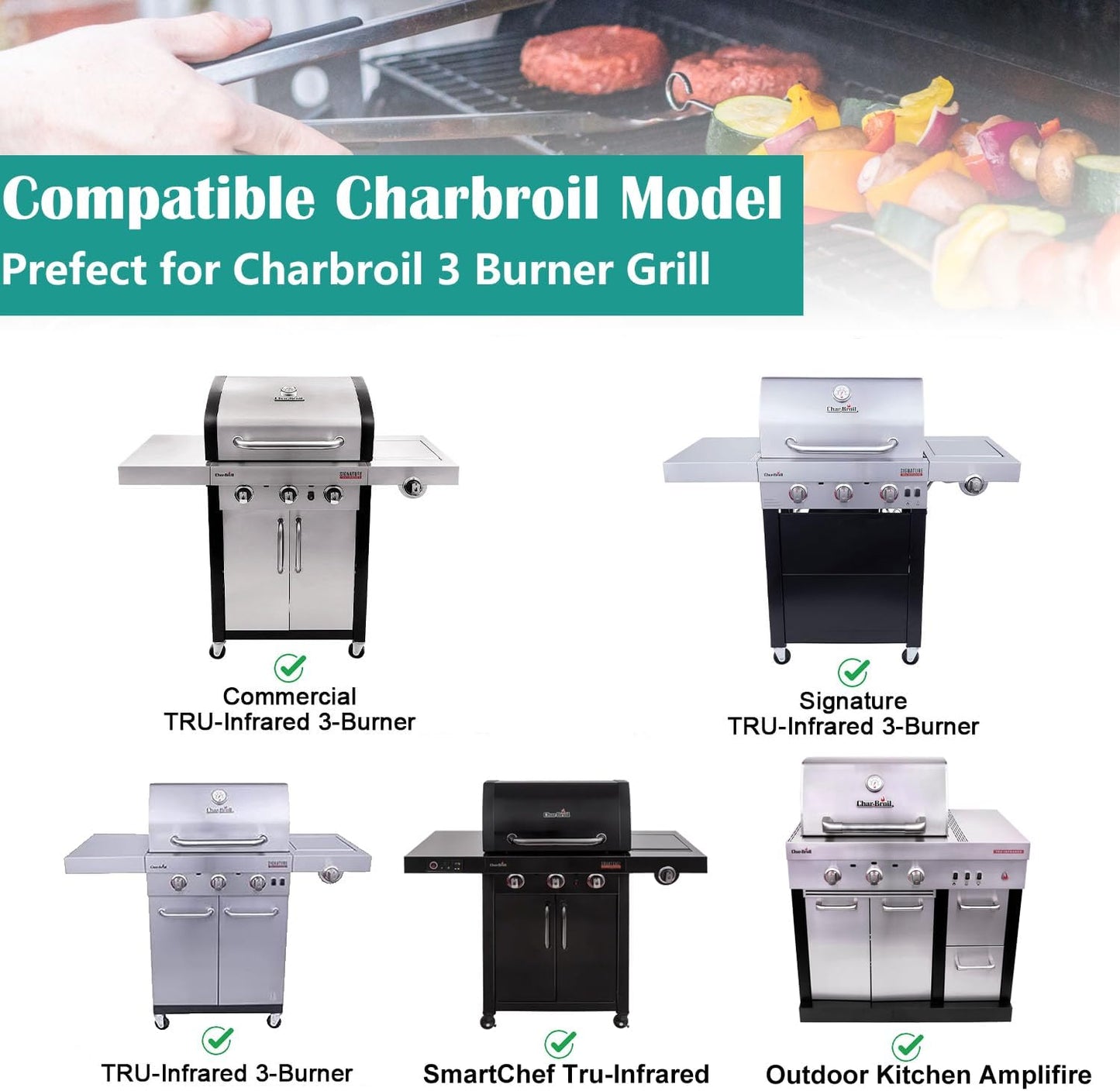 17Inch Cast Iron Grill Grates and Stainless Steel Emitter Plates for Charbroil Commercial Infrared 3 Burner 463242516 463242515 466242515 466242615 463243016 463367516 463367016 466242516 463342620