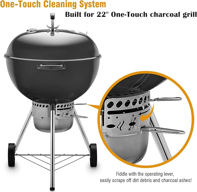 7444 22.5Inch One-Touch Cleaning System Kit for Weber Kettle Grills, Suitable Replacement Weber Grill Parts, Silver