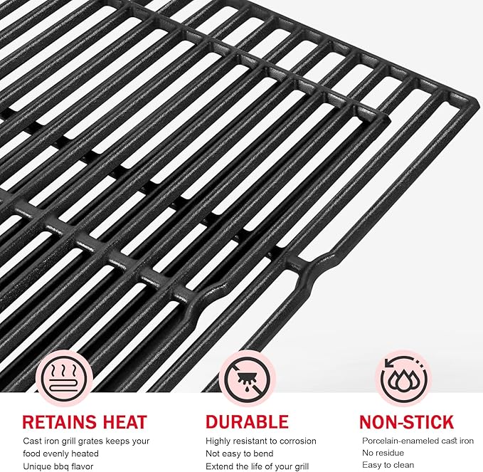 7522 7521 15" Grill Grates Replacement for Weber Genesis Silver A,Spirit E/S 200 E/S210 with Side Control, Spirit 500, Cast Iron,for Weber 65904 65905