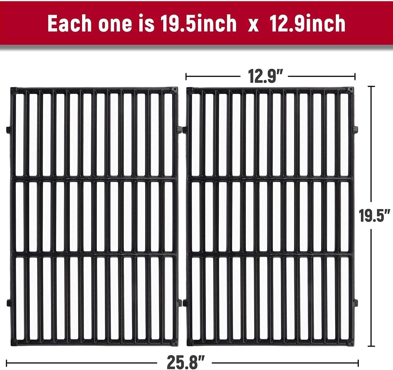 19.5 inch Grill Grates for Weber7528 7524 Genesis E-310, E-320, E-330, S-310, S-320, S330, EP-310, EP-320, EP-330, 2-Pack Cast-Iron Cooking Grid