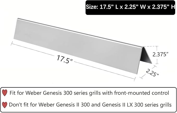 17.5" Flavorizer Bar for Weber 7620 7621 Genesis 300 Series E310 E320 E330 S310 S320 S330 EP310 EP320 EP330Grills with Front Control(2011-2016)