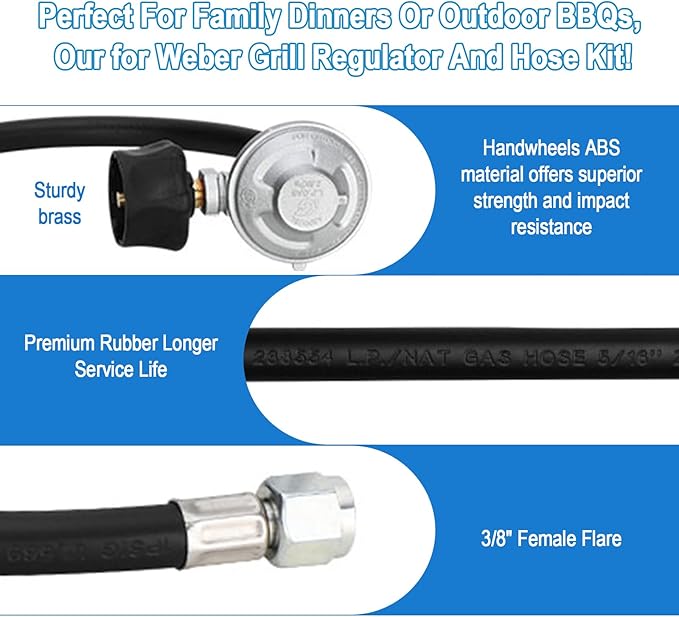 7627 Upgraded for Weber Hose and Regulator kit, for Genesis 300 & Summit 400/600 Series, Silver Gold Platinum. for Weber Grill Regulator and Hose,