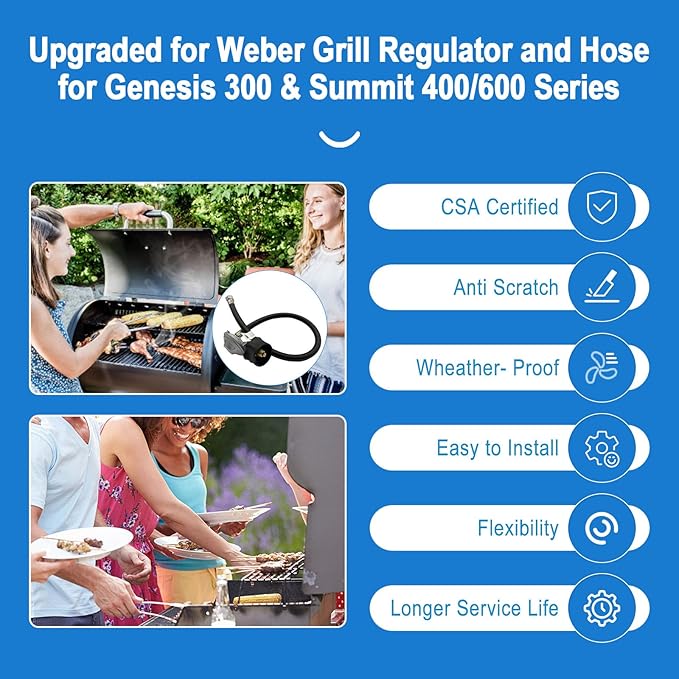 7627 Upgraded for Weber Hose and Regulator kit, for Genesis 300 & Summit 400/600 Series, Silver Gold Platinum. for Weber Grill Regulator and Hose,