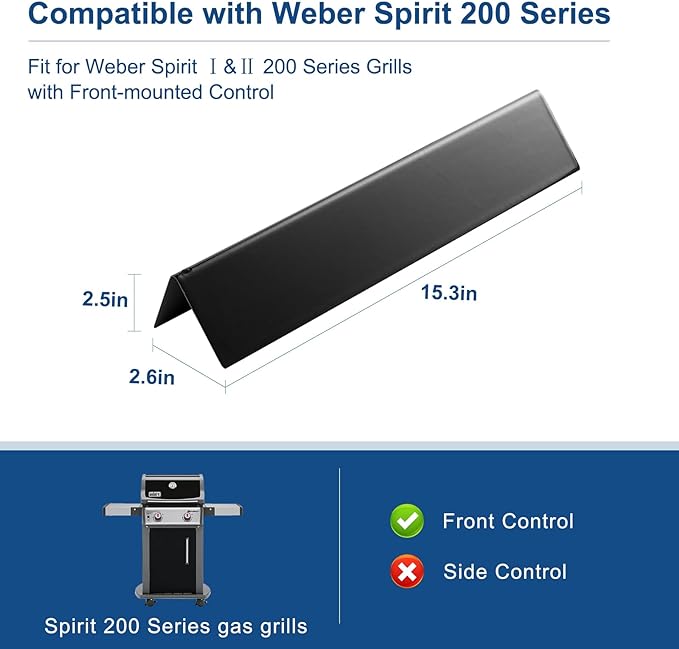 15.3" Flavorizer Bars 7635 for Weber Spirit I & II 200 Series with Front Mounted Control, Porcelain Steel Replacements for Weber Spirit 210 220, 3Pack