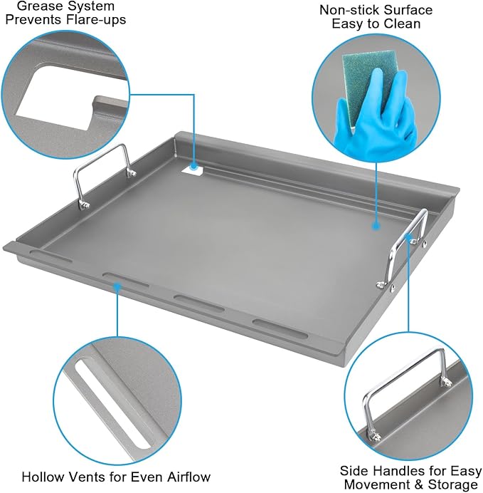 7637 Full-Size Griddle Inserts for Weber Spirit I/II 200, Flat Top Griddle Replacement for Weber Spirit E-210/220 S-210/220 Spirit II E/S-210 E/S-220