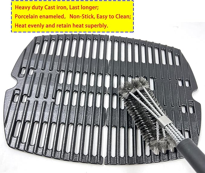 7644 Cast Iron Cooking Grates for Weber Q100, Q1000, Q120, Q1200, Q1400, 516001, 516002, 50060001, 51010001, 51060001, Baby Q Gas Grill, Set of 2