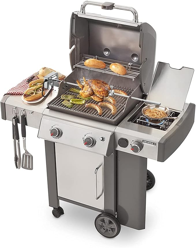 7652 Stainless Steel Grill Rotisserie Kit for Weber Genesis II and Genesis II LX 200 and 300 Series Gas Grills