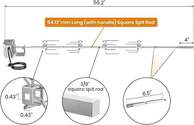 7653 Stainless Steel Grill Rotisserie Kit Replacement for Weber Genesis II and Genesis II LX 4 & 6 Burner Grills, Genesis 2022 4 Burner Gas Grills