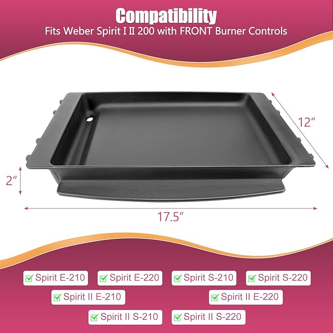 17.5" Grill Griddle 7658 for Weber Spirit I II 200 300 Series, Spirit E/S-210 220, E/S-310 320 330, Cast Iron Grill Plate for Weber 7597 7598