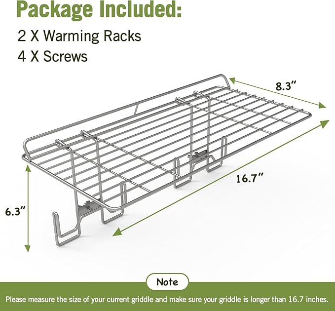 2Pcs Blackstone Griddle Warming Rack, Grill Warming Rack Compatible with 17 & 22 & 28 & 36 Inch Blackstone Griddles and Most Tabletop Flattop Griddle Accessories