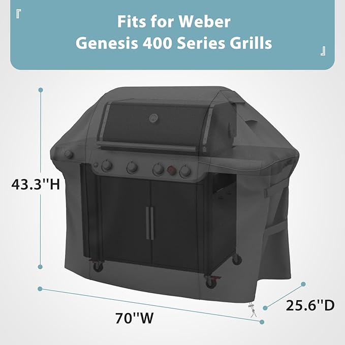 7758 Grill Cover for New 2022 Weber Genesis 400 Series, Double Straps and Built-in Vents,Heavy Duty & Waterproof, Fits Grill Up to 69 Inch Wide, Black