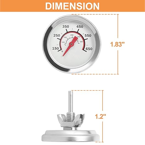 G432-8L00-W1 Lid Temperature Gauge for Charbroil Gas Grill Thermometer Replacement Charbroil Advantage 4 & 6 Burner & Tru-Infrared Performance 2 Burner Parts 463625217 463229521 463238218 etc.,1.8"